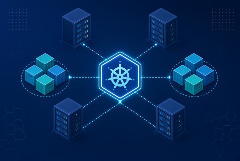 Kubernetes가 서버와 컨테이너를 중앙에서 오케스트레이션하는 개념도